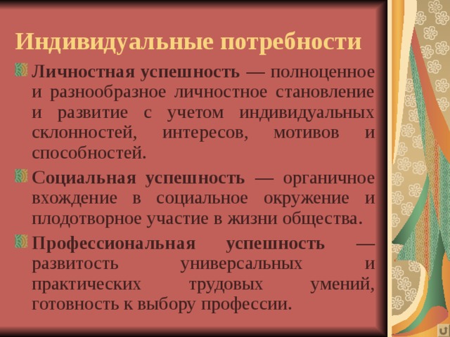 Индивидуальные потребности обучающихся. Индивидуальные потребности. Индивидуальные потребности человека. Индивидуальные потребности примеры. Индивидуальные и общественные потребности.