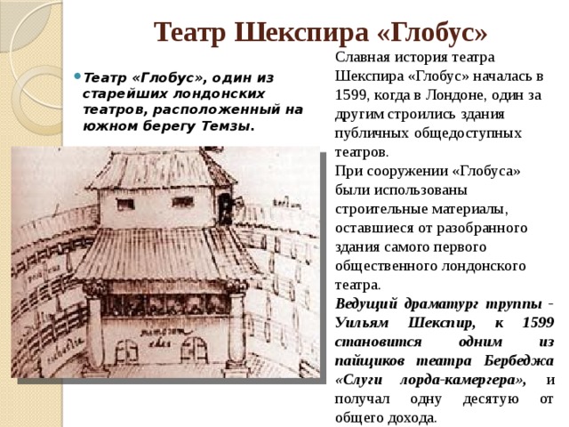 Театр шекспира презентация по мхк 10 класс