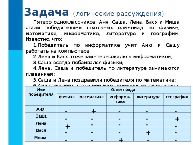 Босова 8 класс решение логических задач презентация