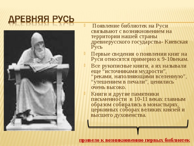 История библиотеки рассказ. История возникновения библиотек. Появление библиотек на Руси. История возникновения первых библиотек. История библиотеки презентация.