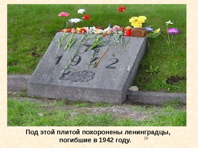  Под этой плитой похоронены ленинградцы,  погибшие в 1942 году.  Под этой плитой похоронены ленинградцы погибшие в 1942 году. 