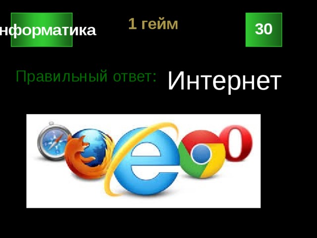 1 гейм 30 Информатика Интернет Правильный ответ: 