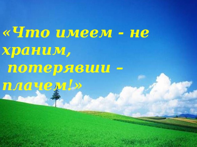 «Что имеем - не храним,  потерявши – плачем!» 