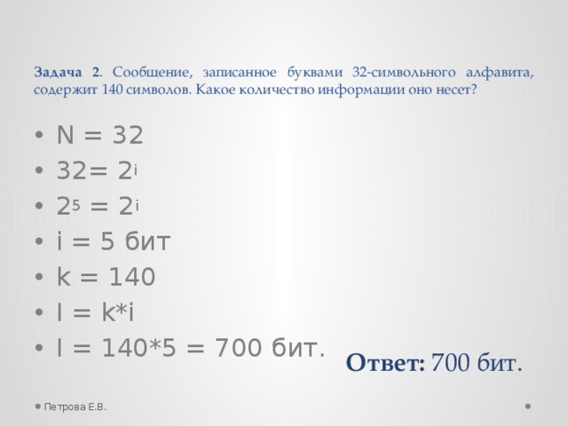 Объем сообщения содержащего 256 символов