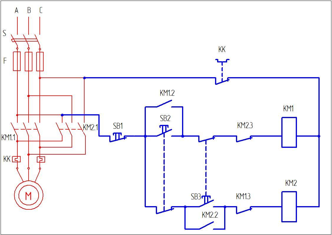 Схема реверсивного магнитного пускателя блокировка от контактов магнитного пускателя