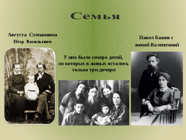 Родные дети краткое. Родители писателя Бажова. Бажова п п и жена.