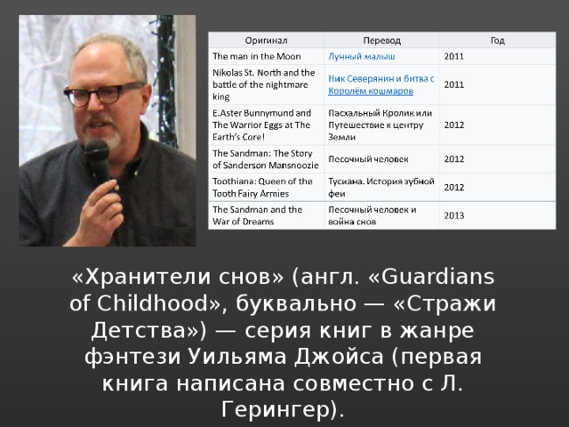 «Хранители снов» (англ. «Guardians of Childhood», буквально — «Стражи Детства») — серия книг в жанре фэнтези Уильяма Джойса (первая книга написана совместно с Л. Герингер). 