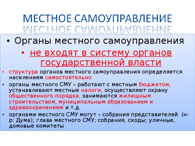 Органы местного самоуправления относится к системе