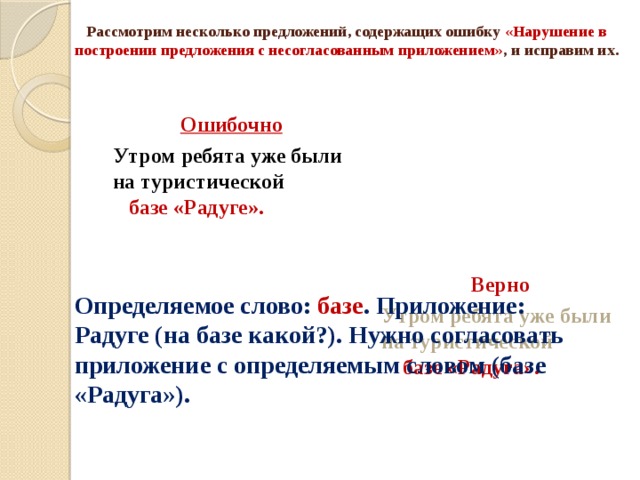 Нарушение в построении предложения с несогласованным приложением