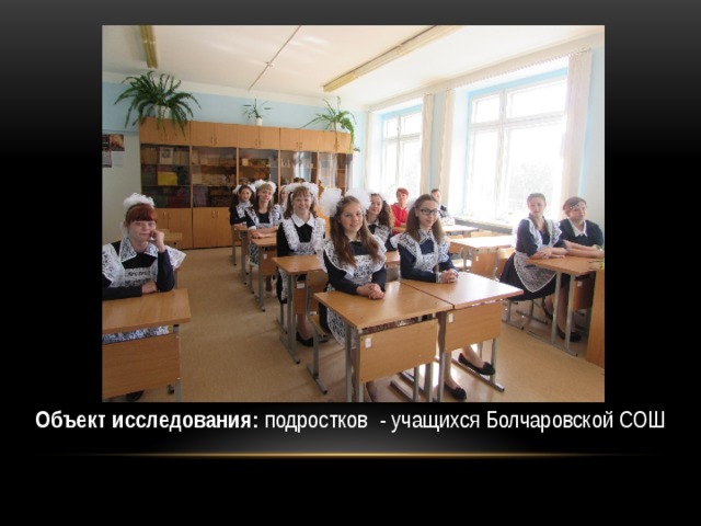 Объект исследования: подростков - учащихся Болчаровской СОШ