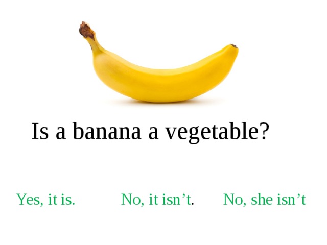 Is a banana a vegetable? Yes, it is. No, it isn’t . No, she isn’t 