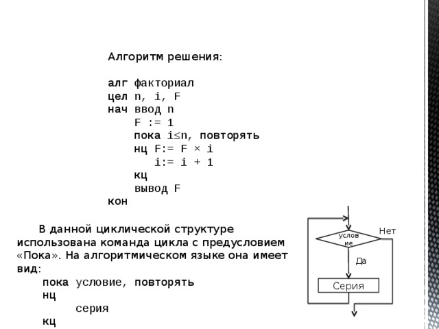 Алгоритм функции f n задан следующими соотношениями. Алгоритм решения факториала. Алгоритм нахождения факториала n. Н факториал на алгоритмическом языке. Алгоритм вычисления факториала на алгоритмическом языке.