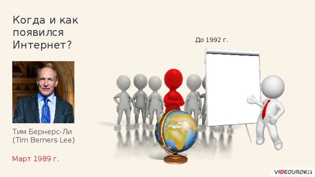 Когда и как появился Интернет? До 1992 г. Тим Бернерс-Ли (Tim Berners Lee) Март 1989 г.  