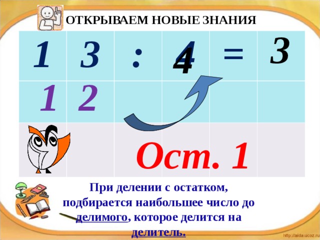 Тех карта деление с остатком 3 класс