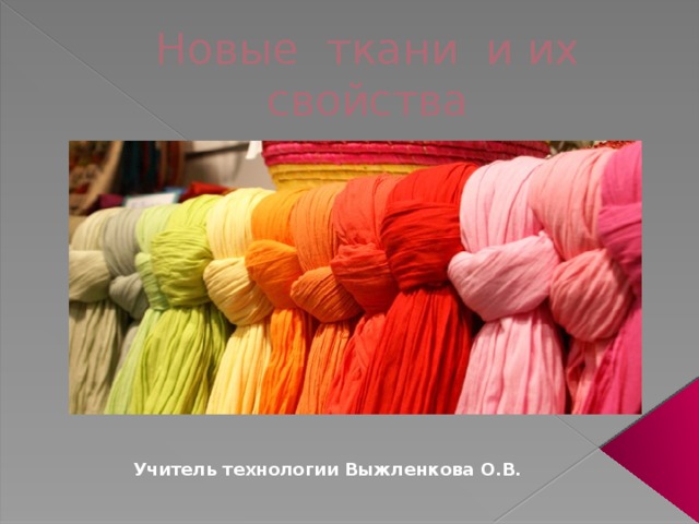 Новые ткани и их свойства Учитель технологии Выжленкова О.В. 