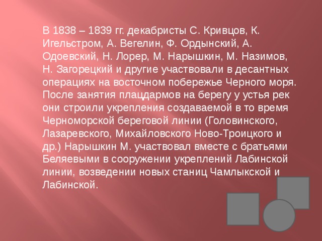 Декабристы на кубани презентация 9 класс