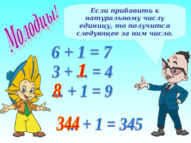 Если прибавить к натуральному числу единицу, то получится следующее за ним число. 