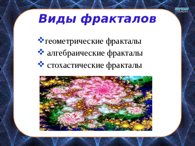 Виды фракталов геометрические фракталы  алгебраические фракталы  стохастические фракталы 