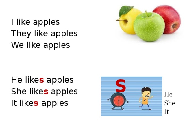 I don t like them. I like Apples. Английский язык like и likes. She doesn't like Apples. I like he likes правило.