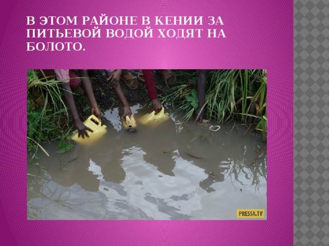 В этом районе в Кении за питьевой водой ходят на болото. 