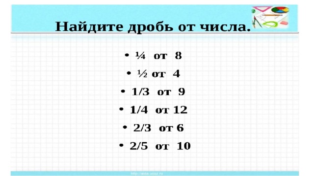 Презентация 5 класс дроби нахождение дроби от числа