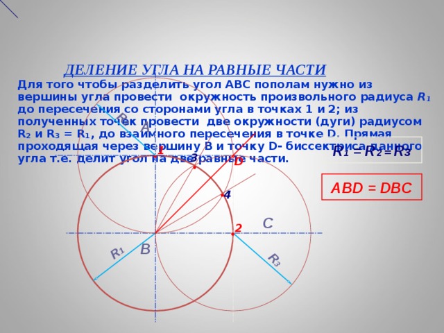 Разделить угол на 4 равные части