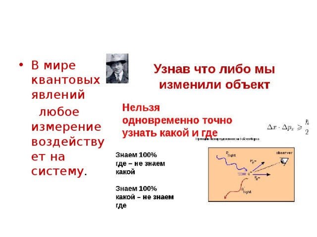 В мире квантовых явлений  любое измерение воздействует на систему . 