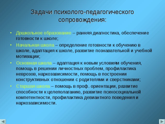 Условия психолого педагогического сопровождения