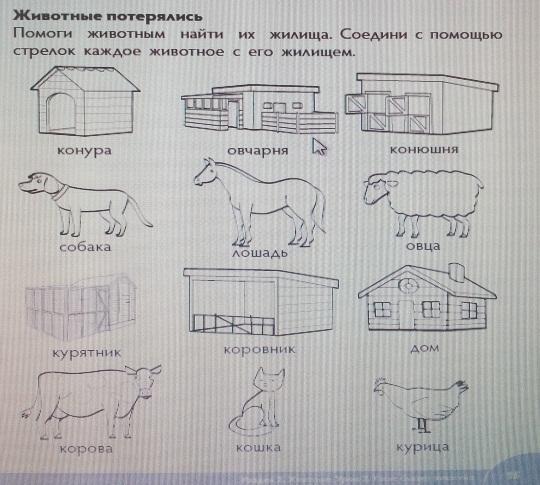 Рассмотри рисунки и соедини продукты стрелками с разноцветными столами