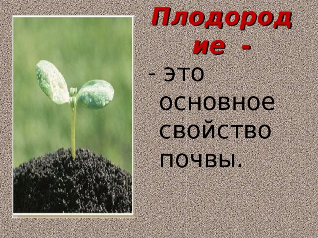 Плодородие - - это основное свойство почвы. 