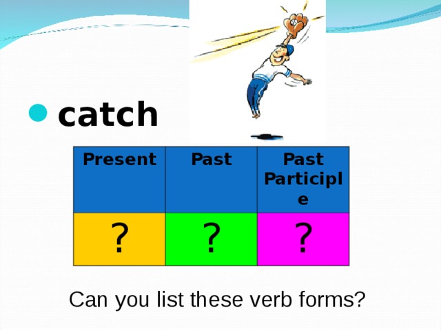 catch  Present ? Past Past Participle ? ? Can you list these verb forms? 