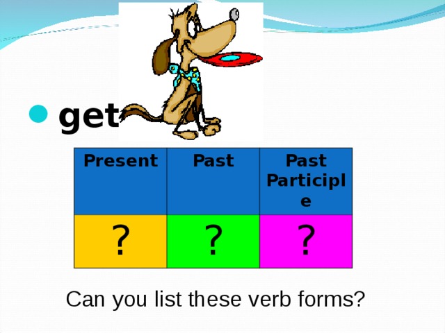 get  Present ? Past Past Participle ? ? Can you list these verb forms? 