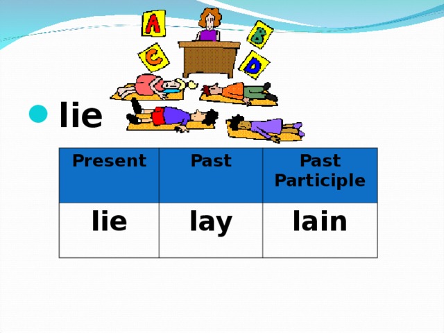 lie  Present lie Past Past Participle lay lain 