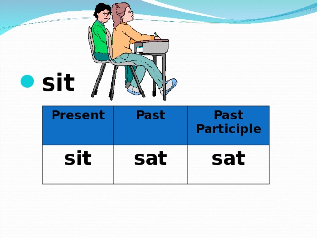 sit  Present sit Past Past Participle sat sat 