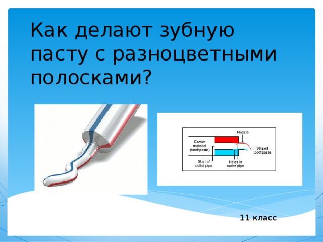 Как делают зубную пасту с разноцветными полосками?  11 класс 