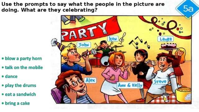 Use the prompts to say what the people in the picture are doing. What are they celebrating?