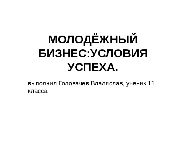 Молодежный бизнес условия успеха проект 11 класс обществознание