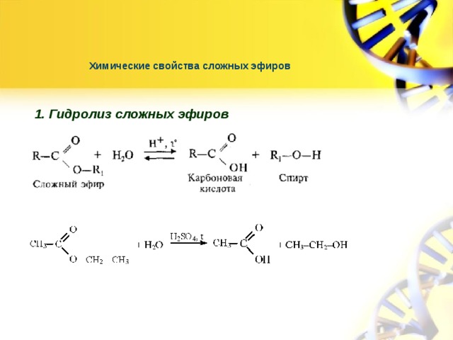Химические свойства сложных эфиров 1. Гидролиз сложных эфиров