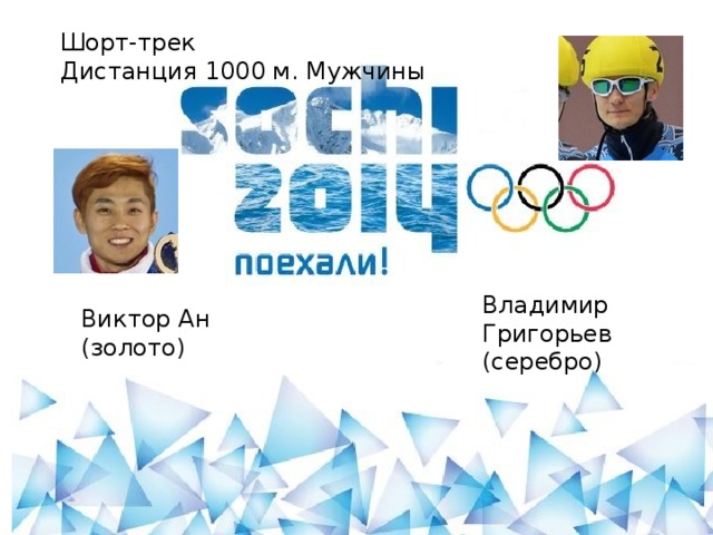 Шорт-трек Дистанция 1000 м. Мужчины Владимир Григорьев (серебро) Виктор Ан (золото)
