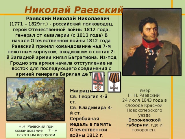 Раевский краткая биография. Герои Великой Отечественной войны 1812 Раевский. Герои Отечественной войны 1812 года Раевский. Герои войны 1812 Раевский.