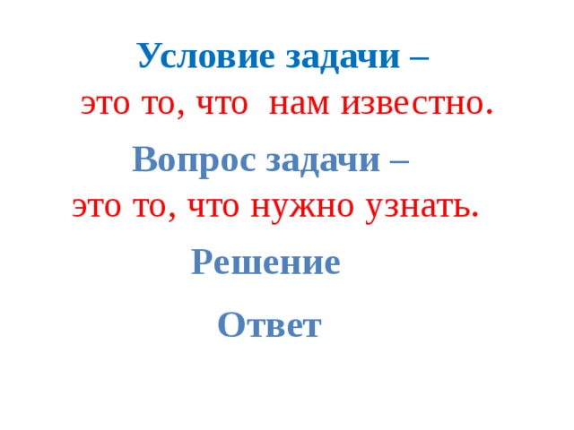 Знай решение. Задача вопрос. Условие задачи. Условия задачи это что ответ решение условия вопрос ответ.