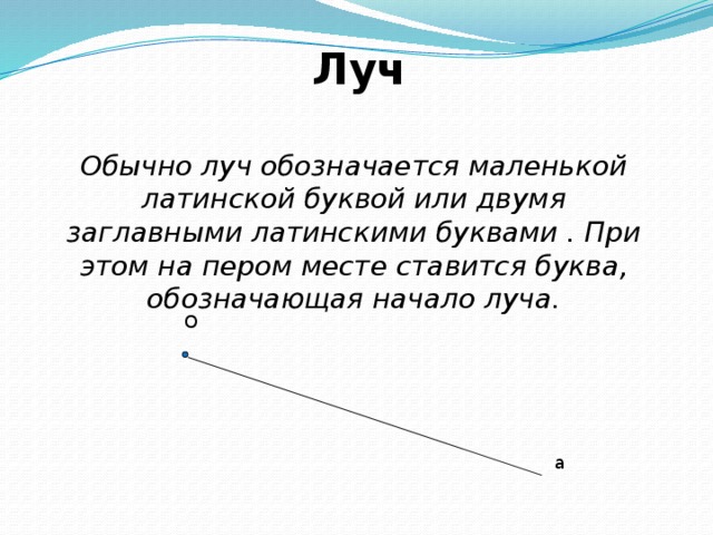 Начало луча. Луч обозначается. Луч математика 5 класс. Обозначается маленькой Латинской буквой.