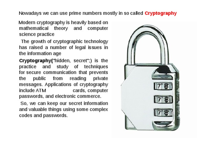 Cryptography Prime Number Examples