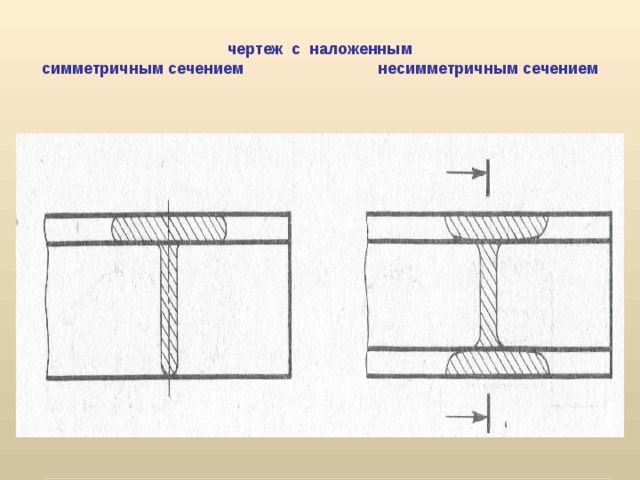 Наложенные симметричные сечения симметричных деталей на чертеже