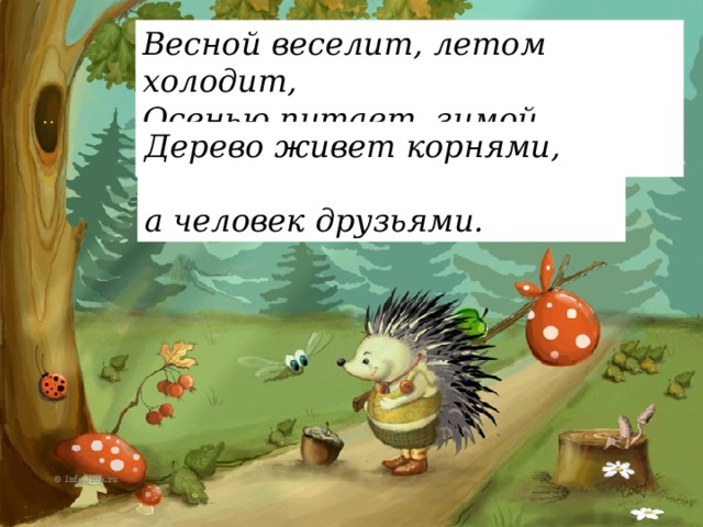 Отгадай загадку весною веселит лето. Весной веселит летом холодит. Загадка весной веселит. Весной веселит летом холодит загадка. Дерево живёт корнями а человек друзьями.