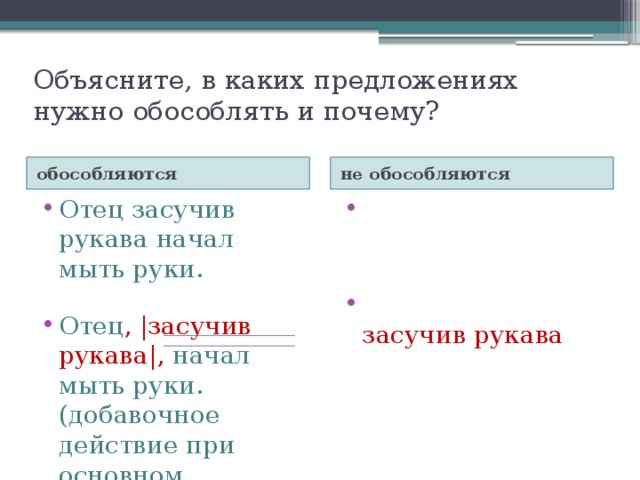 Выделенные слова следует обособить в предложениях. Засучив рукава предложение. Предложение с фразеологизмом засучив рукава.