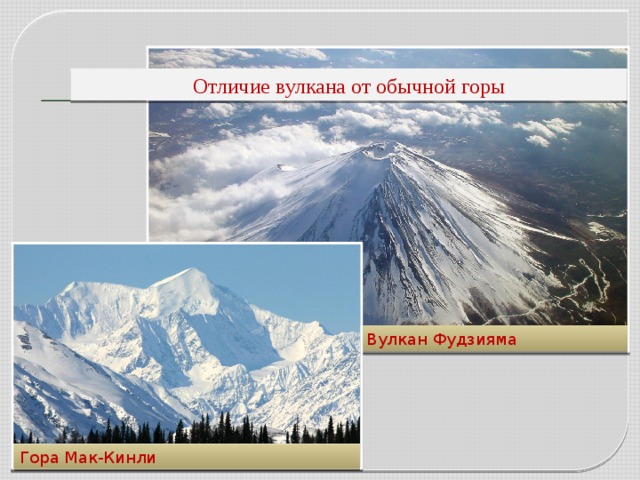 Отличие вулкана от обычной горы Вулкан Фудзияма Гора Мак-Кинли 