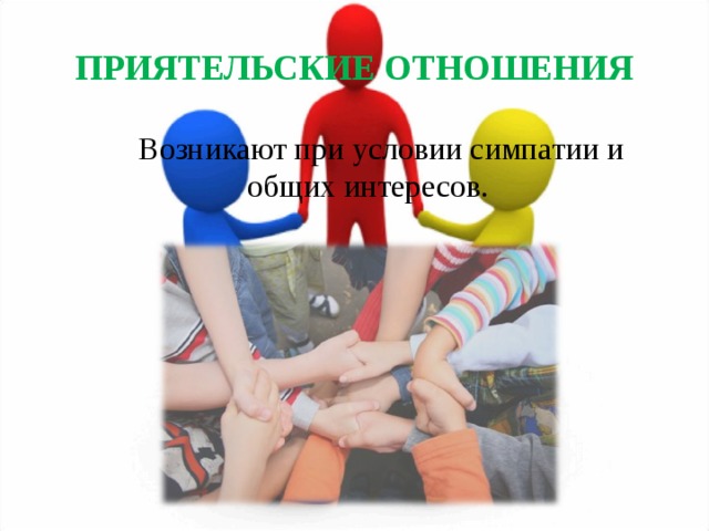 ПРИЯТЕЛЬСКИЕ ОТНОШЕНИЯ Возникают при условии симпатии и общих интересов. 