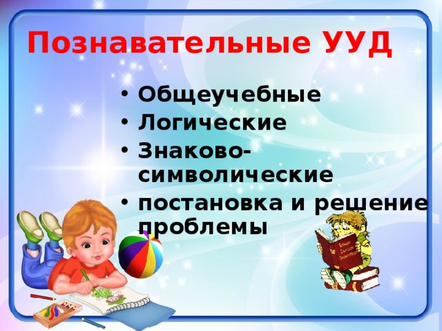 Познавательные УУД Общеучебные Логические Знаково-символические постановка и решение проблемы 