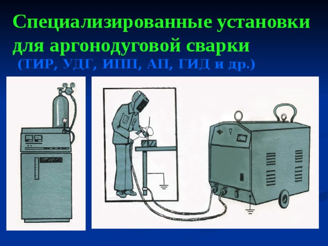 Специализированные установки для аргонодуговой сварки  (ТИР, УДГ, ИПП, АП, ГИД и др.) 